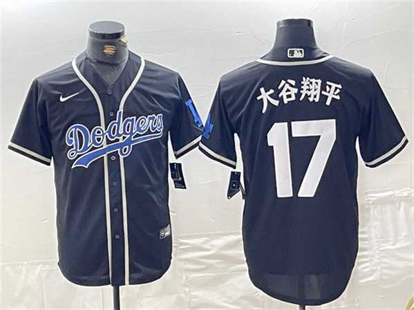 Men%27s Brooklyn Dodgers #17 Shohei Ohtani Black Cool Base With Patch Stitched Jersey->los angeles dodgers->MLB Jersey